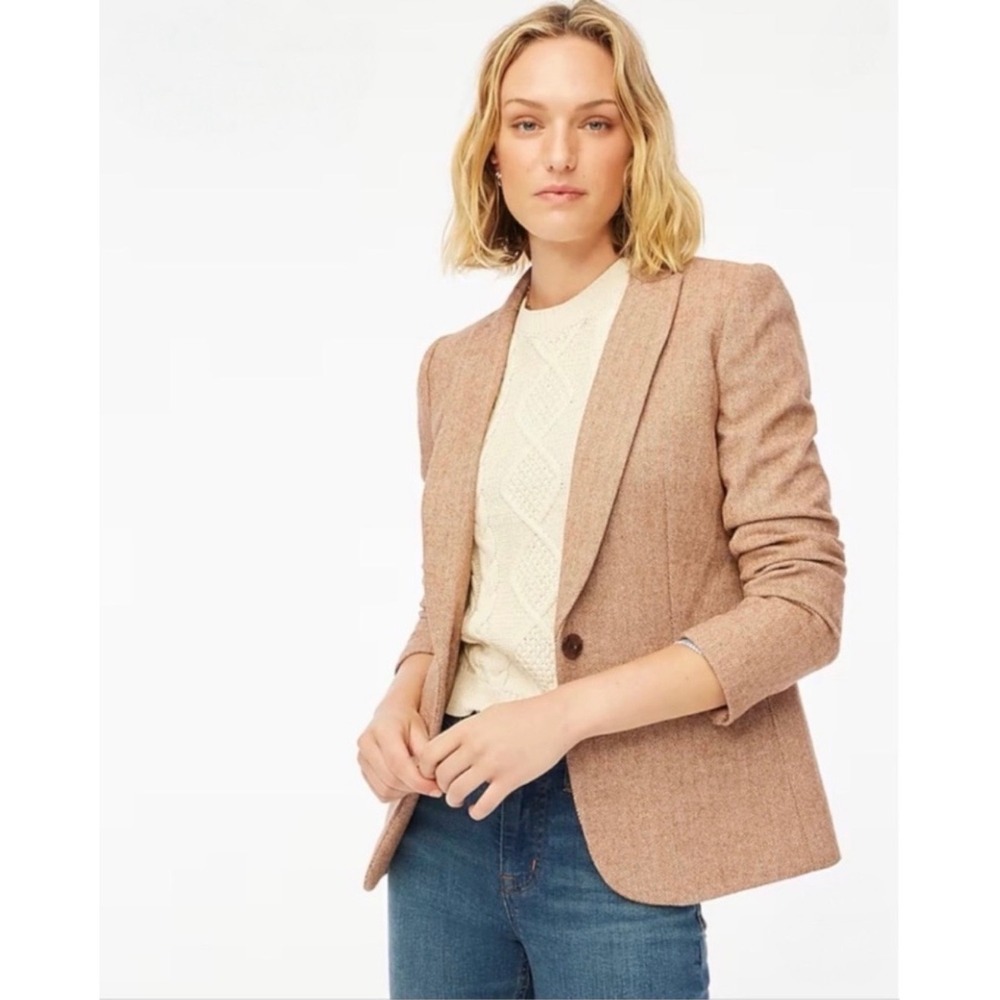 J.Crew Brown Herringbone Wool Blend Blazer Single Button BJ830 Womens 6